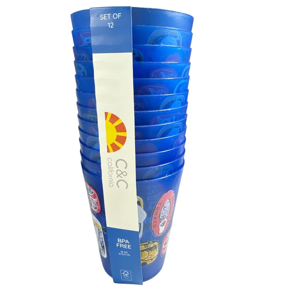 NEW C&C California SARDINE Fish Themed 16 Ounce Tumbler Set/12